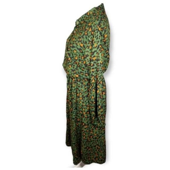 KIRUNDO GREEN LONG SLEEVE LEOPARD PRINT SHIRT DRESS SZ. L NWT. - Picture 6 of 12